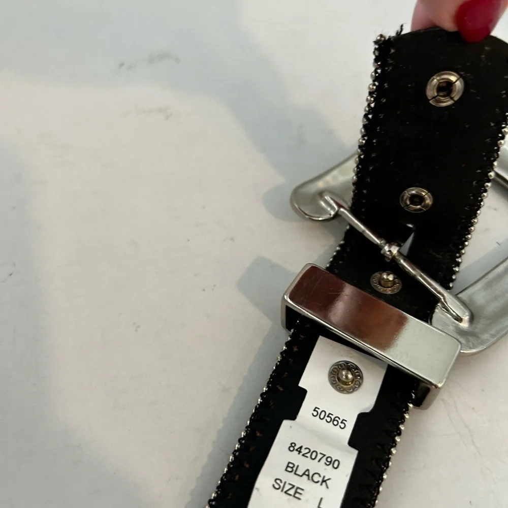 Womens Black Belt Pink,Blue & Silver Gems W/ Interchangeable Buckle  Size L 41”